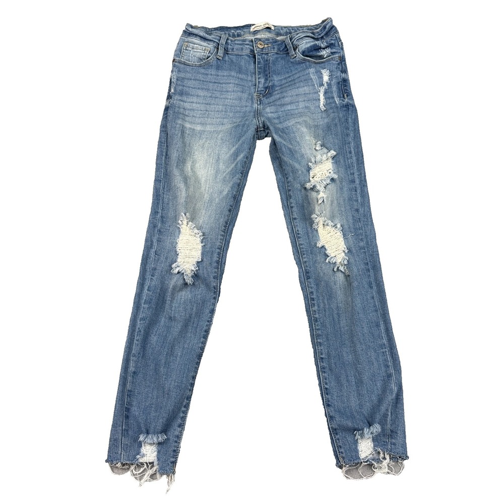 Hammer Jeans Women's Size 9 Skinny Distressed Faded Mid Rise Raw Hem Light Wash‎
